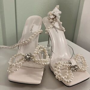 Public Desire White Pearl Bow Heels